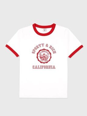 Sporty & Rich White Tee with Red Ringer Trim and California Graphic